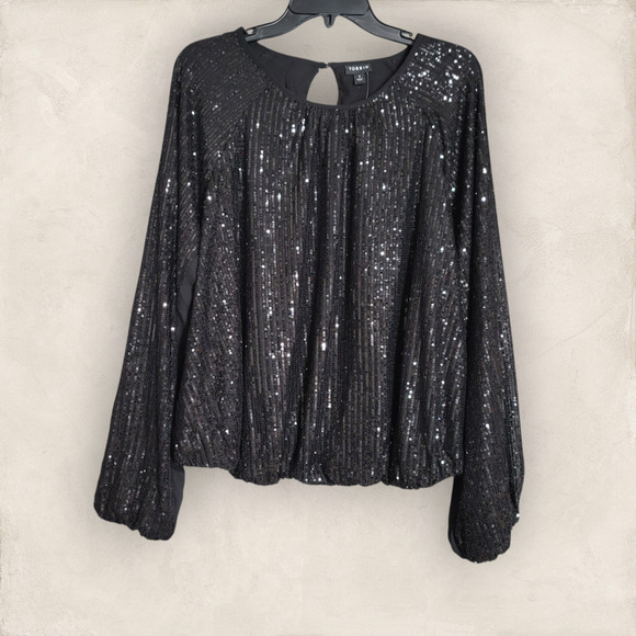torrid Tops - Torrid Black Sequin Bubble Hem Blouse Size 1